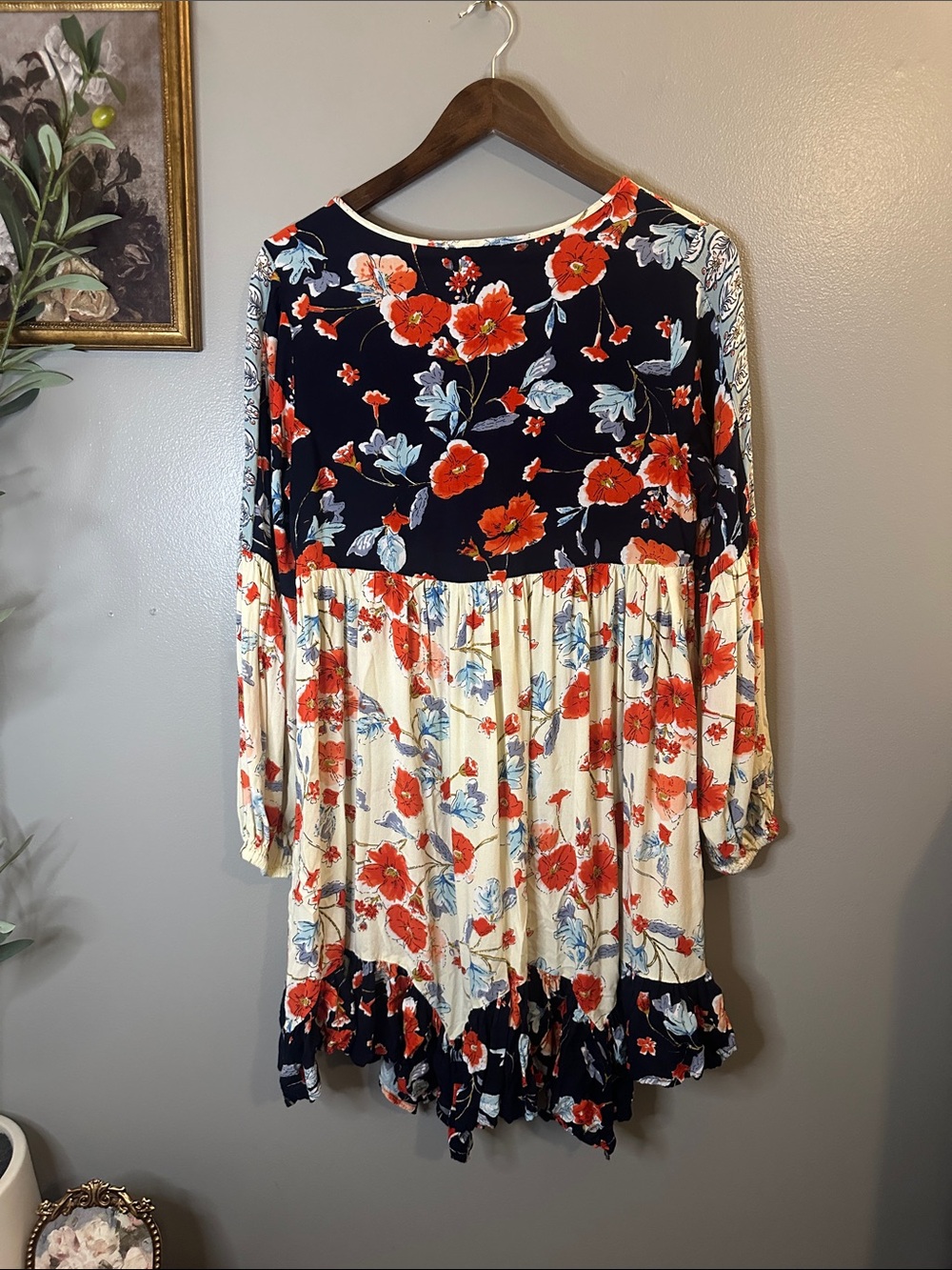Patrons of Peace Floral Boho Mini Dress Small Rayon Peasant Ruffle Hem - Picture 9 of 9